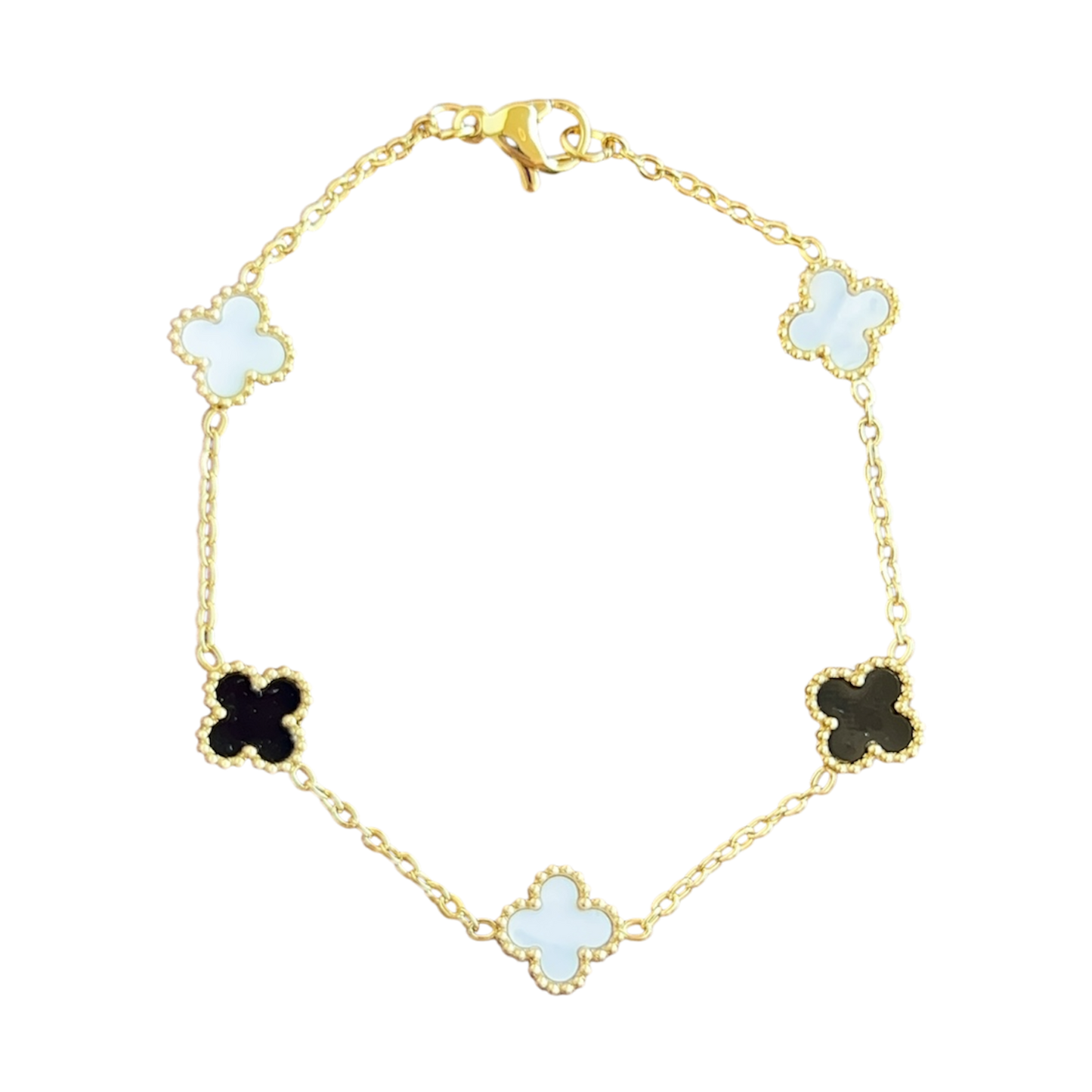 Mini Mother of Pearl & Onyx Van Clover Bracelet