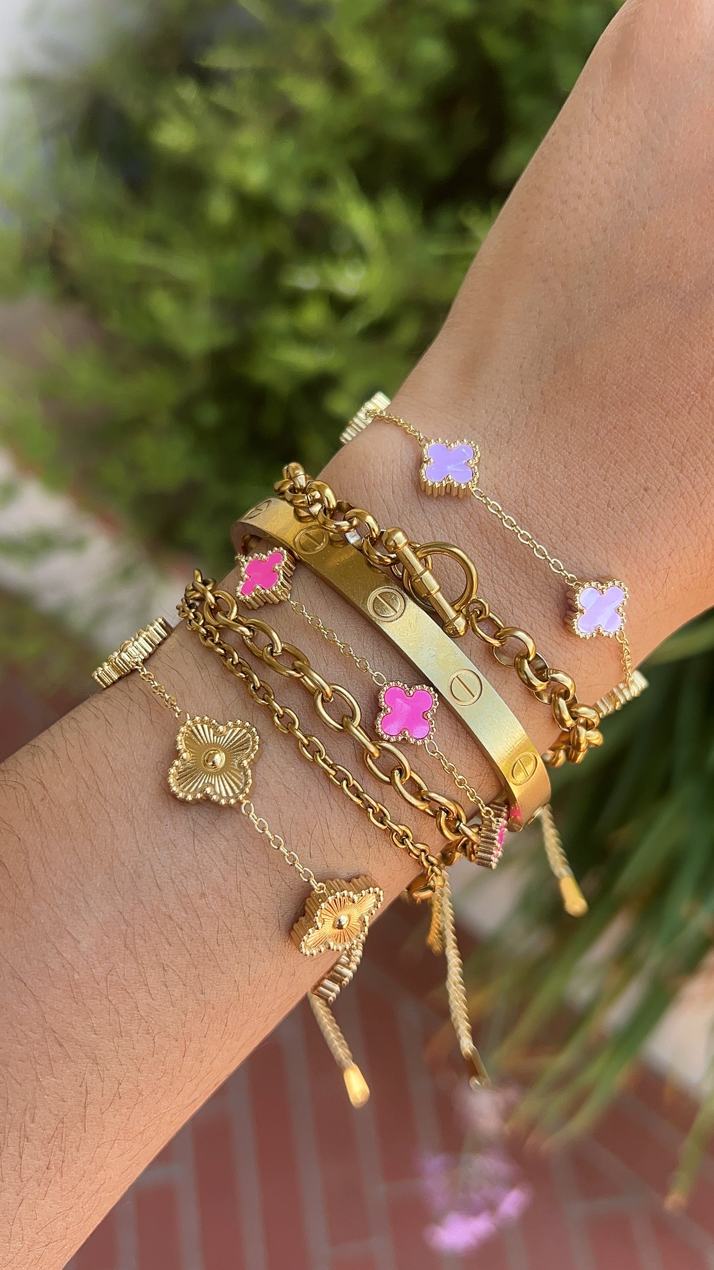 Mini pink Porcelain Van Clover Bracelet