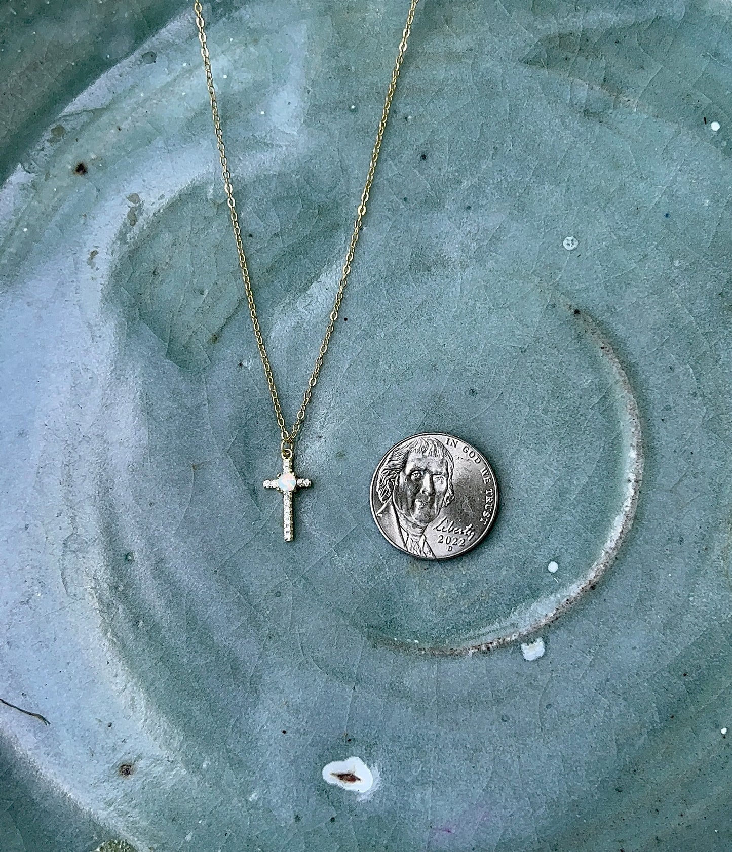 Opal Cross Sterling Silver Necklace