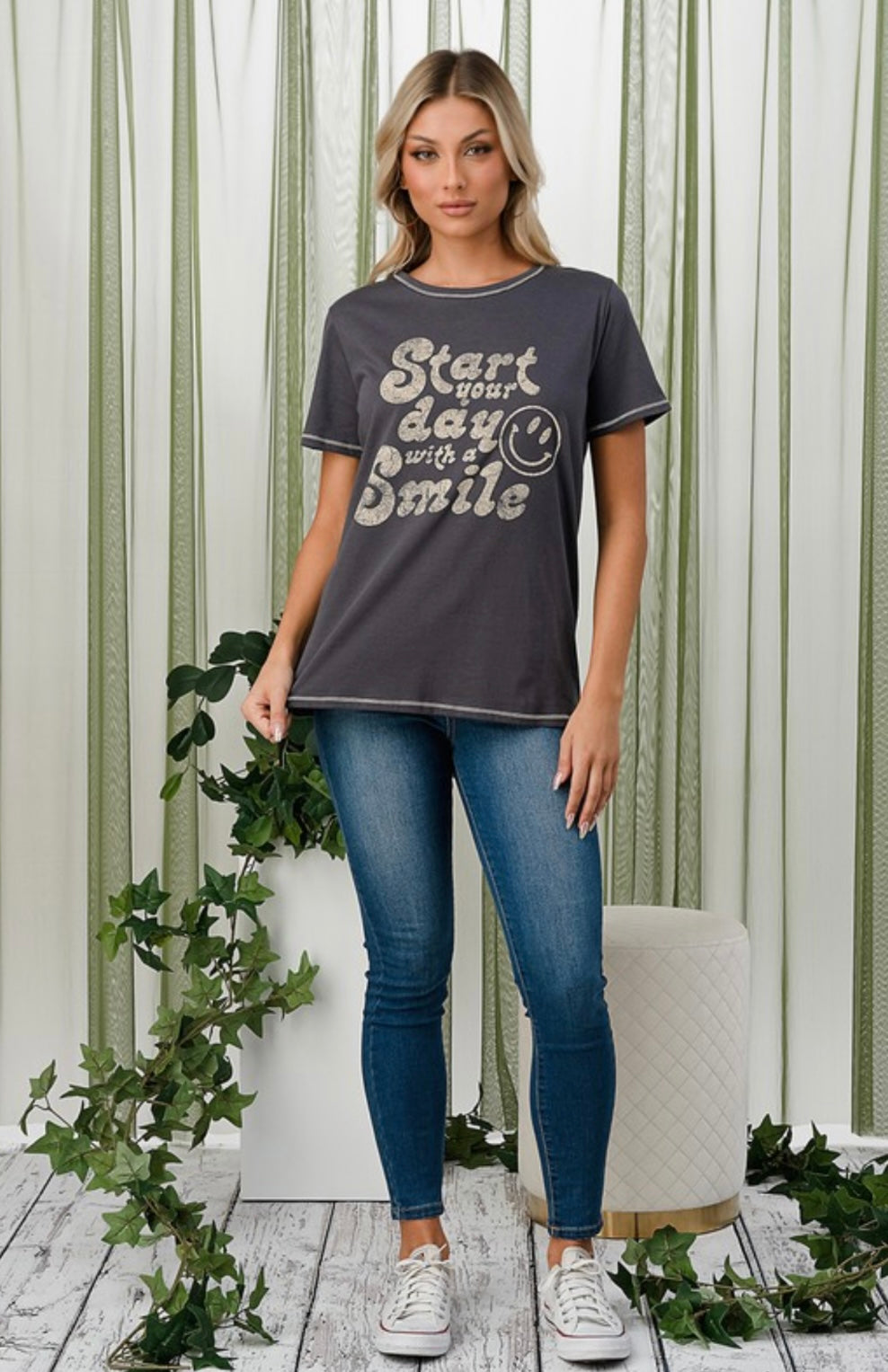 Just Smile Contrast Vintage Tee