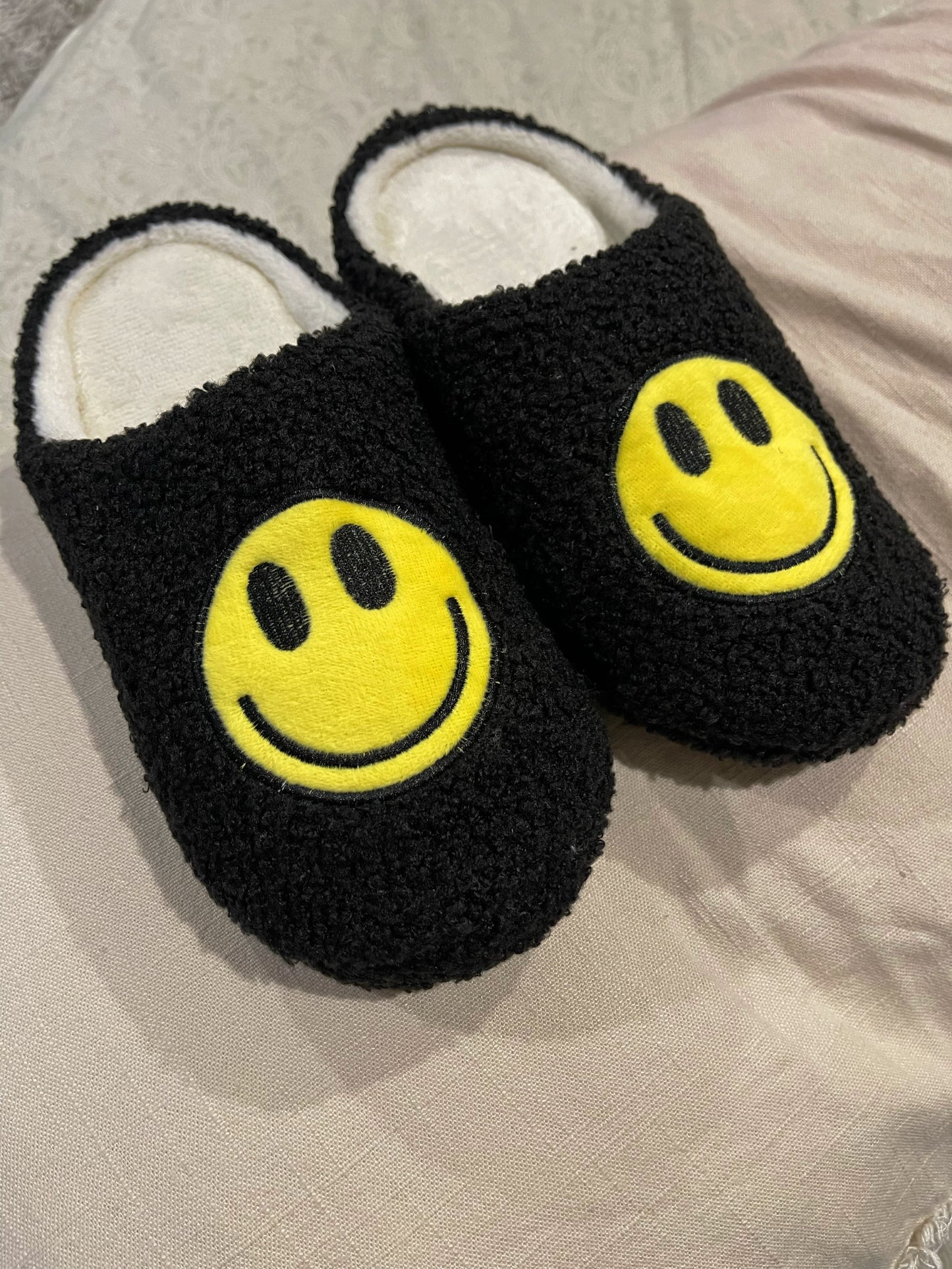 Black Smiley Slippers