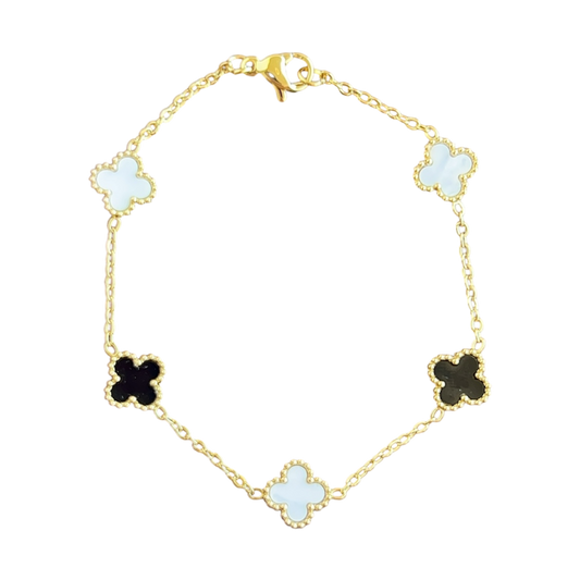 Mini Mother of Pearl & Onyx Van Clover Bracelet