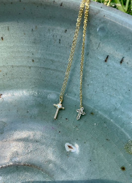 Opal Cross Sterling Silver Necklace