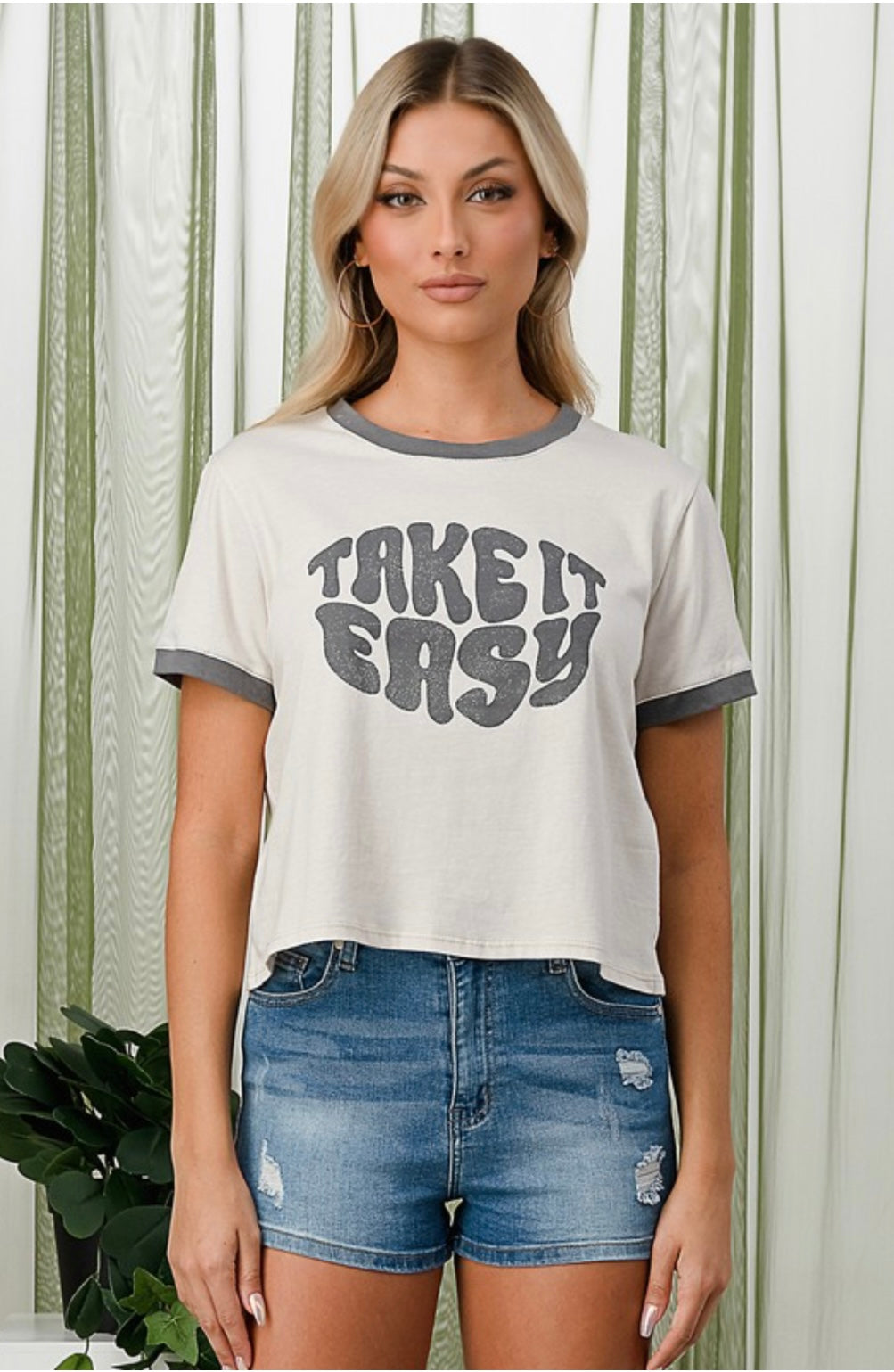 Take It Easy Cropped Ringer Tee
