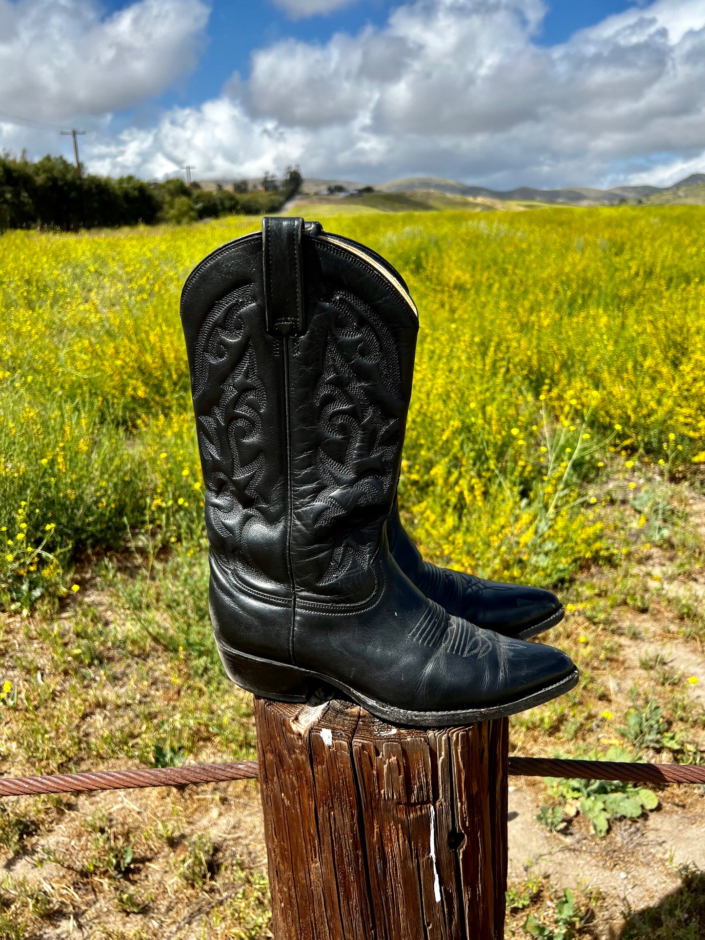 Rudel Black Leather Western Boot