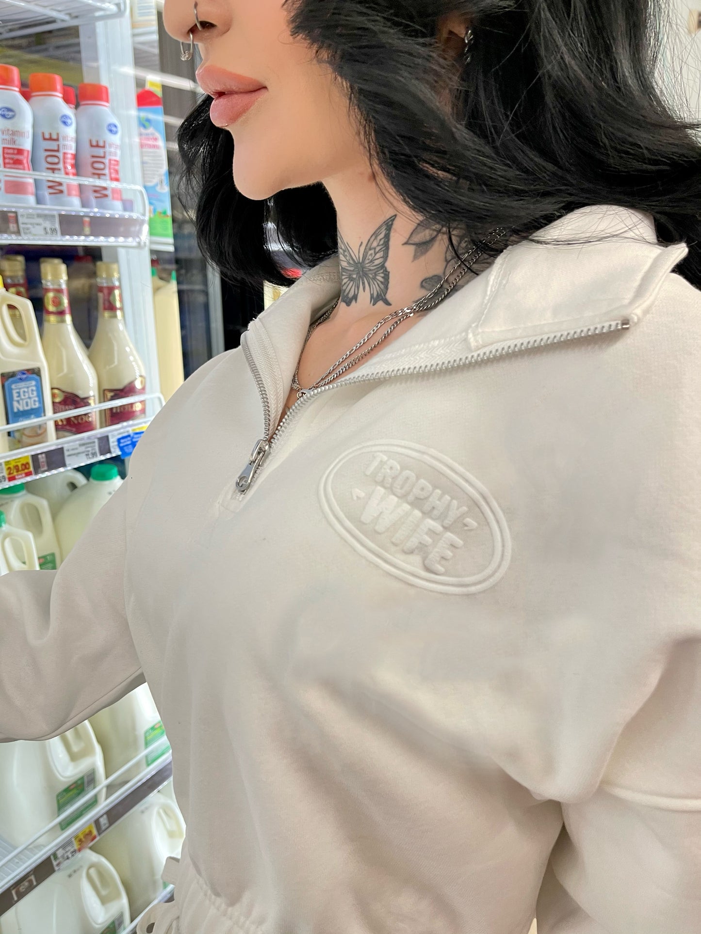 Trophy Wife Milk Cropped Quarter Zip