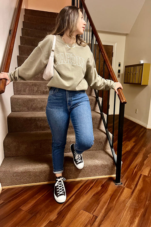 Classic Jardín Letterman Crewneck in Sandstone